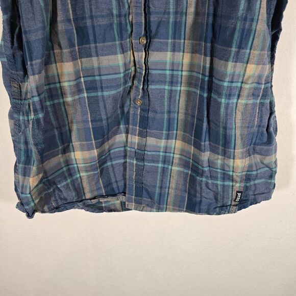 Prana Shirt Mens Size Large All Over Navy Blue Short Sleeve Button Down Outdoor - Picture 5 of 12